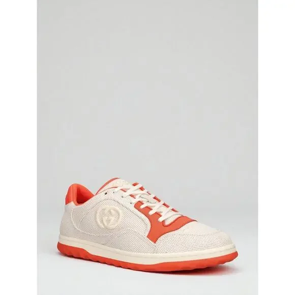NIB Gucci MAC80 Sneakers Cream Orange Canvas Low Top UK8.5 US9 Authentic